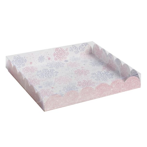 Коробка для сладостей с прозрачной крышкой "Милые снежинки" 21х21х3 см 4386235