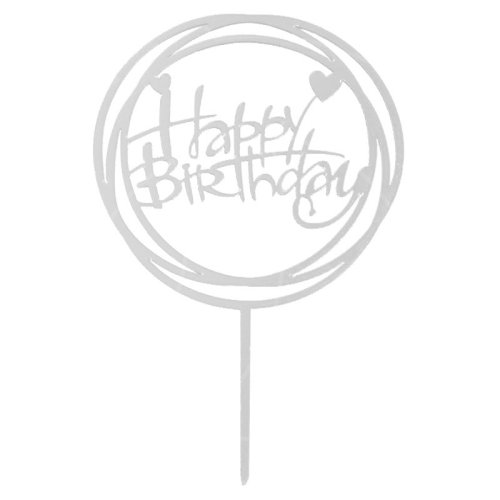 Топпер декоративный акриловый "Happy Birthday. Рамка" Серебро 3960648, Топ-40