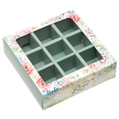 Коробка на 9 конфет с окном "Розы" 13,8х13,8х3,8 см КУ-266