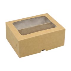 Коробка для макарон с окном двойная крафт НКУ-28-К-со