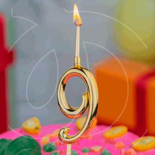 Свеча декоративная Цифра "9" Золотая 