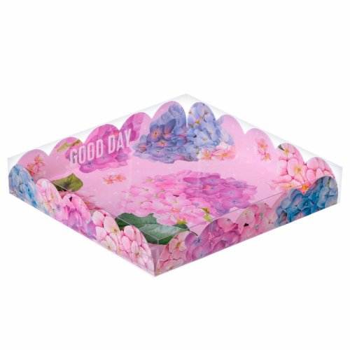 Коробка для сладостей с прозрачной крышкой "Сирень" 18х18х3 см 3573348