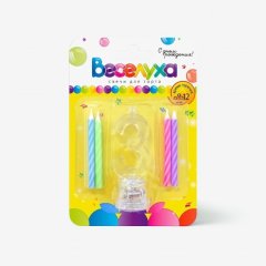 Набор тортовых классических свечей с мигающим держателем Цифра "3" 701007-3	